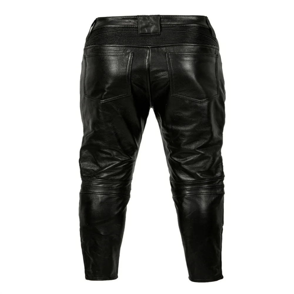 Layer 100%Top Cowhide Men Vintage Distressed Calfskin Moto Leather Pants High Quality Thick casual leather pants