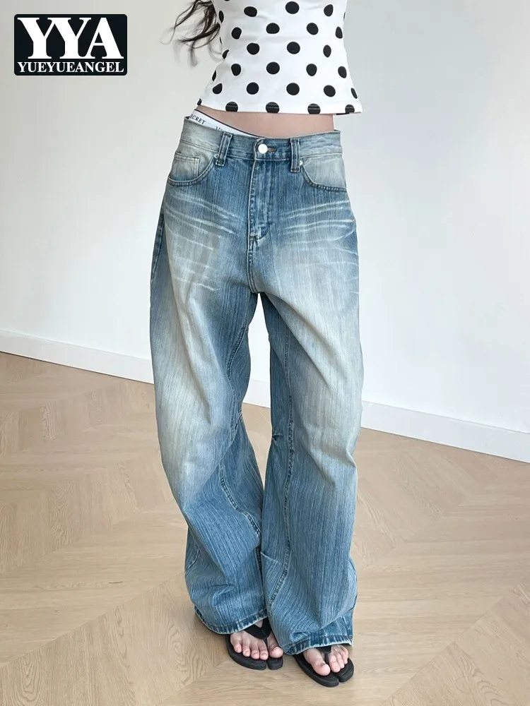 Vintage Women Casual Loose Fit Wide Leg Pants Streetwear Boyfriend Style Jeans Long Trousers Spring Autumn Fashion Denim Pants