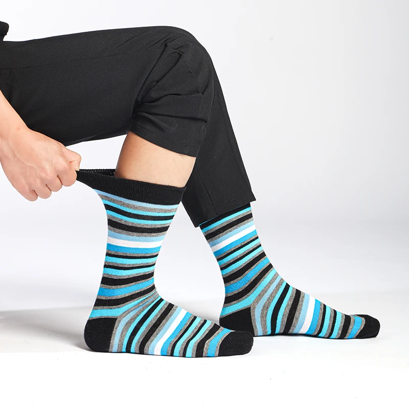 6 Pairs Men\'s Business Socks High Quality Cotton Soft Casual Brand Stripe Black Plus Size Gentleman Plus Size Male Dress Sock