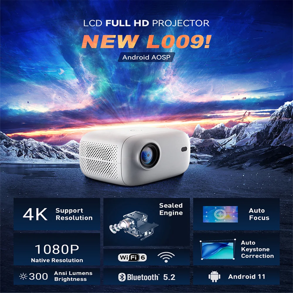 4k Video Projector Android 11 Native 1080P Dual WiFi6 BT5.2 Autofocus H713  FULL HD Home Theater Outdoor Projetor Upgrade HY300