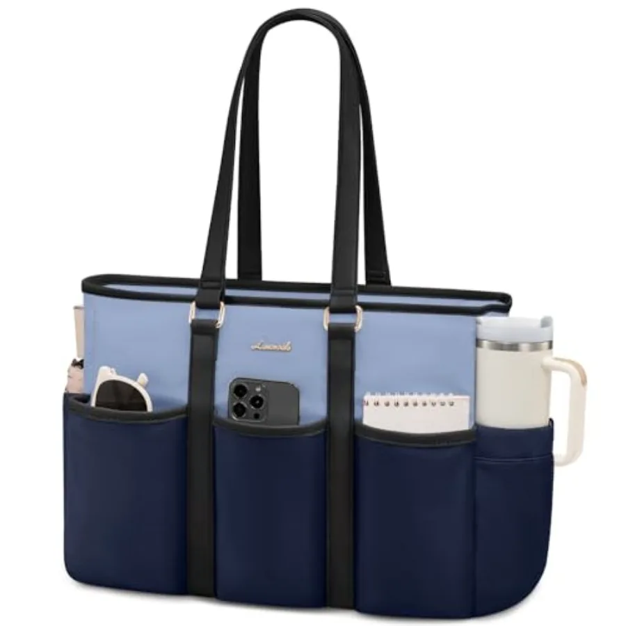 

17 ch Laptop Tote Bag for Women Work, Teacher Tote Bag Nurse Bag, Large Purse Handbag With Trolley Sleeve and Large Cup Holder
