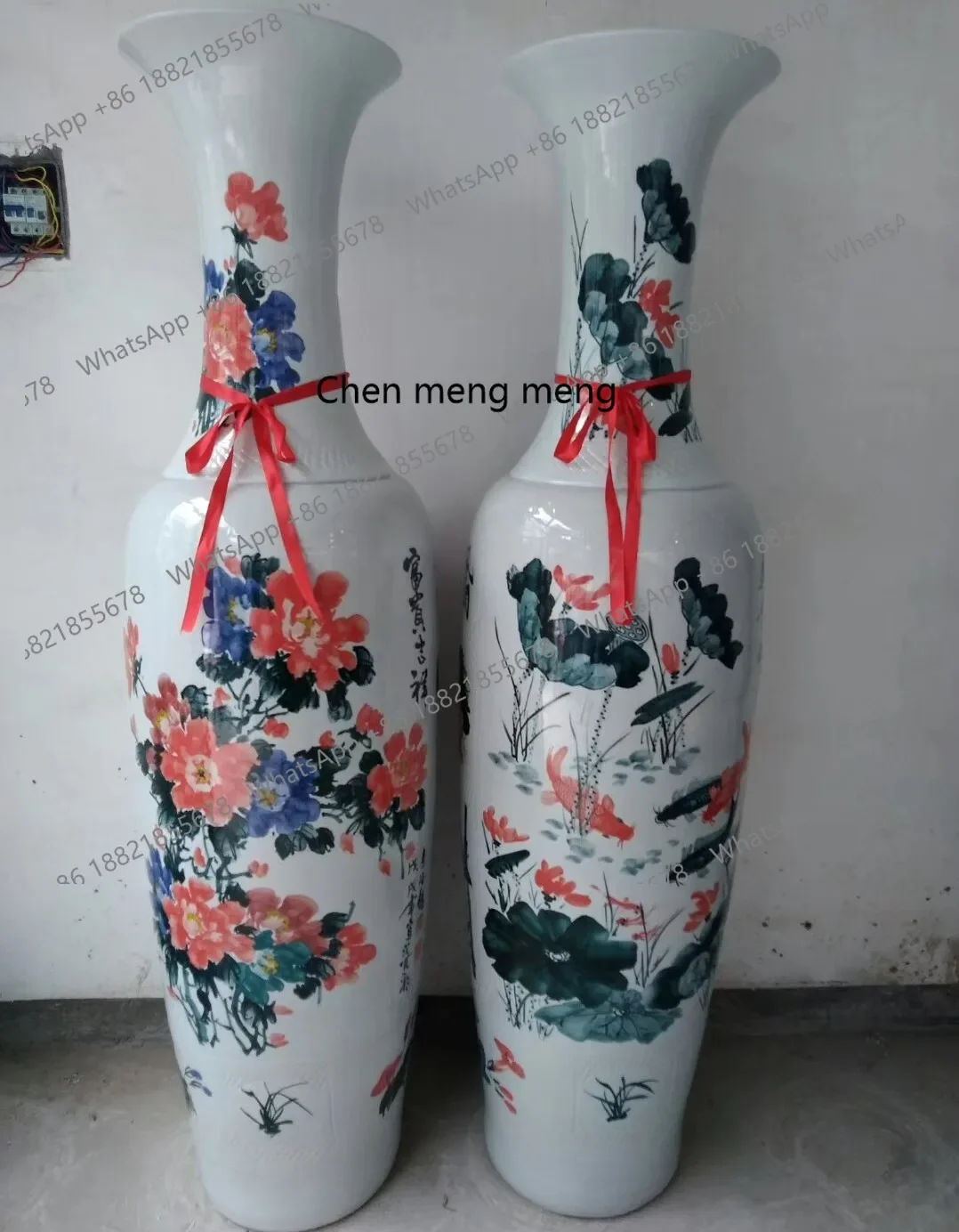 H178Ornament floor-to-ceiling large vase hand-painted underglaze color blue and white landscape ceramic large ornament opening g