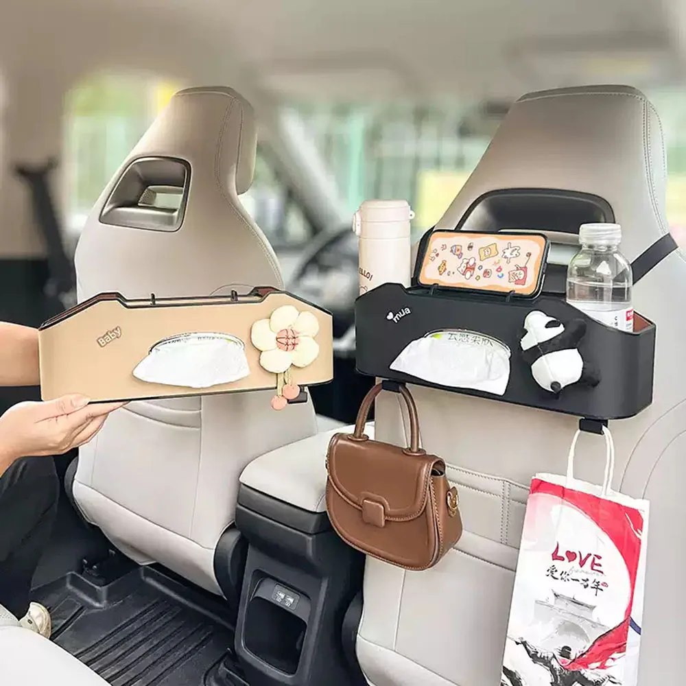 For BYD Seagull Leather Multifunctional Car Tissue Storage Box Back Seat Paper Bag Place Water Cup Holder Hanging Hook Organizer