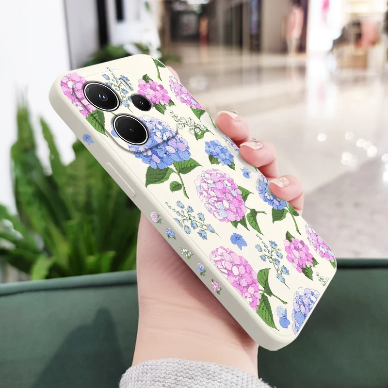 เคสโทรศัพท์ลายดอกไฮเดรนเยียสวยงาม สำหรับ Xiaomi Redmi Note 14 13 12 12S 11 11S 10 10S 9 9S 15 14C Pro Plus 4G 5G  วัสดุซิลิโคนเหลว