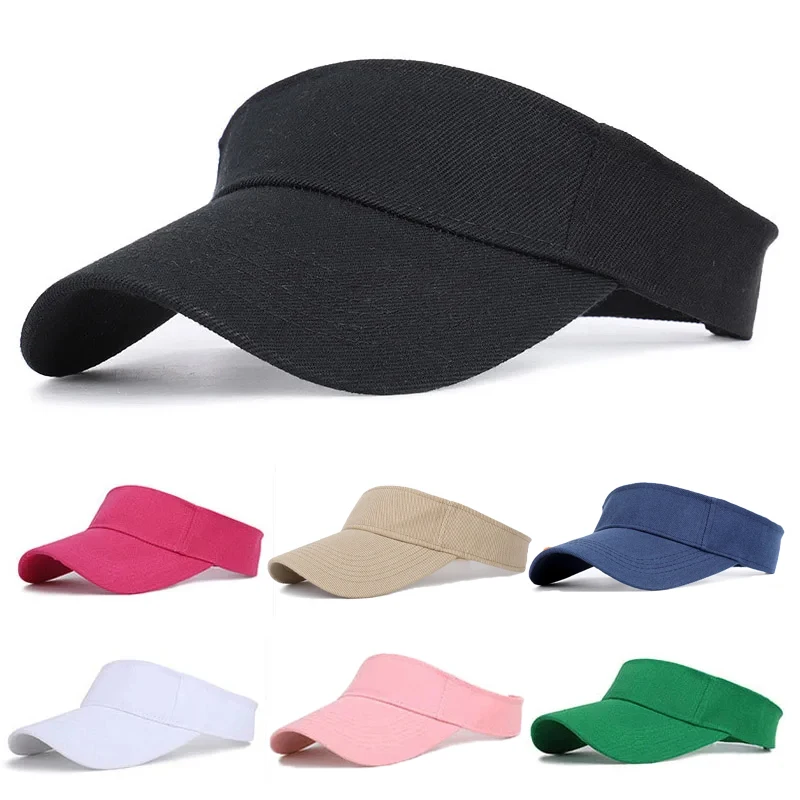 

Spring Summer Sports Sun Hats Solid Tennis Caps Men Women Adjustable Cotton Tennis Golf Hats Top Empty Running Sunscreen Visors