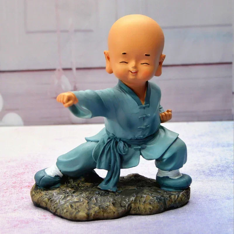 Kungfu Little Monk Sculpture Chinese Style Resin Hand-carved Buddha Statue Cute Home Decoration Accessories Gift Statue