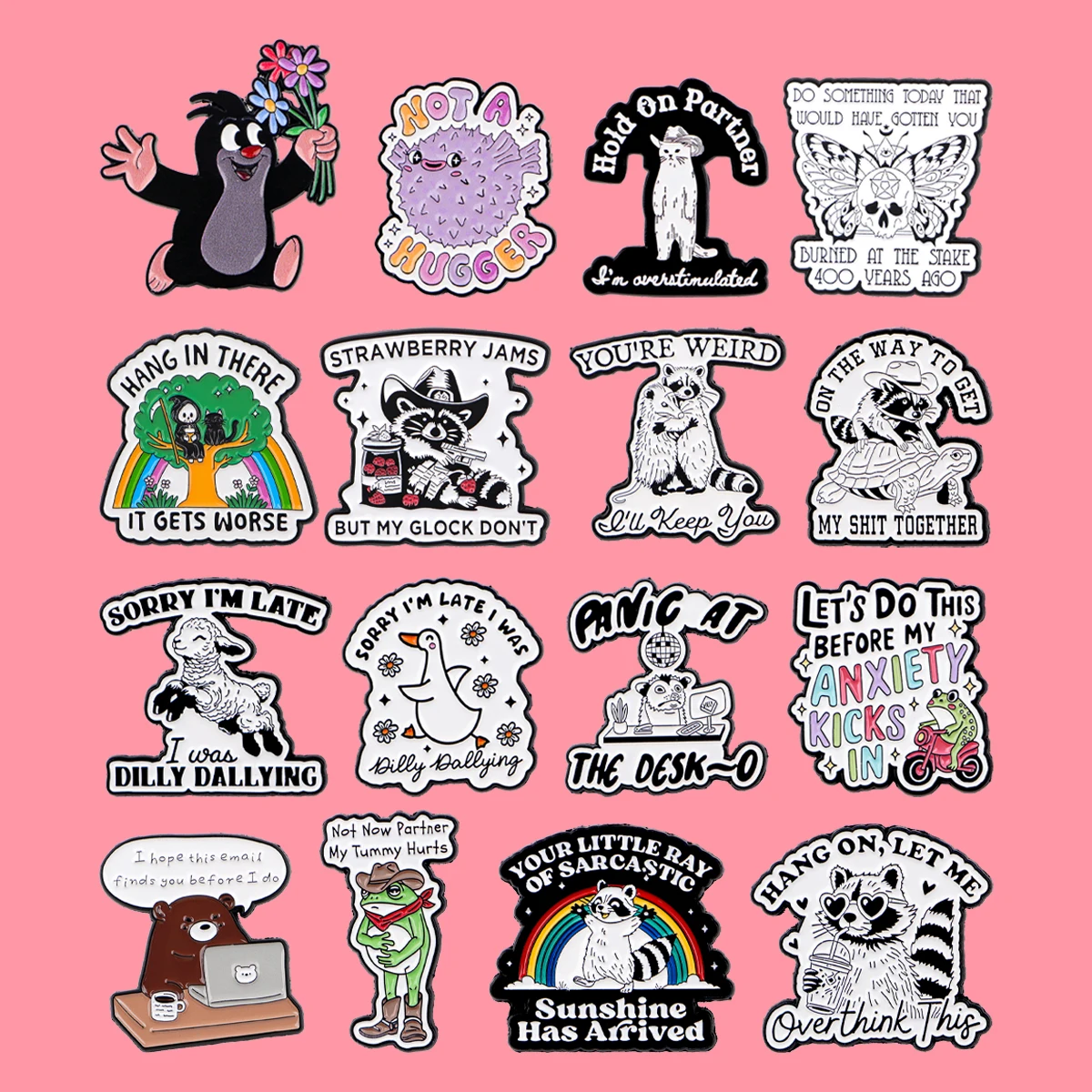 Emaille-Anstecknadeln mit Tier-Waschbär-Zitaten, Cartoon-Frosch, Katze, Brosche, Anstecknadel, Abzeichen auf Rucksack, Kleidung, Accessoires, Modeschmuck, Geschenke