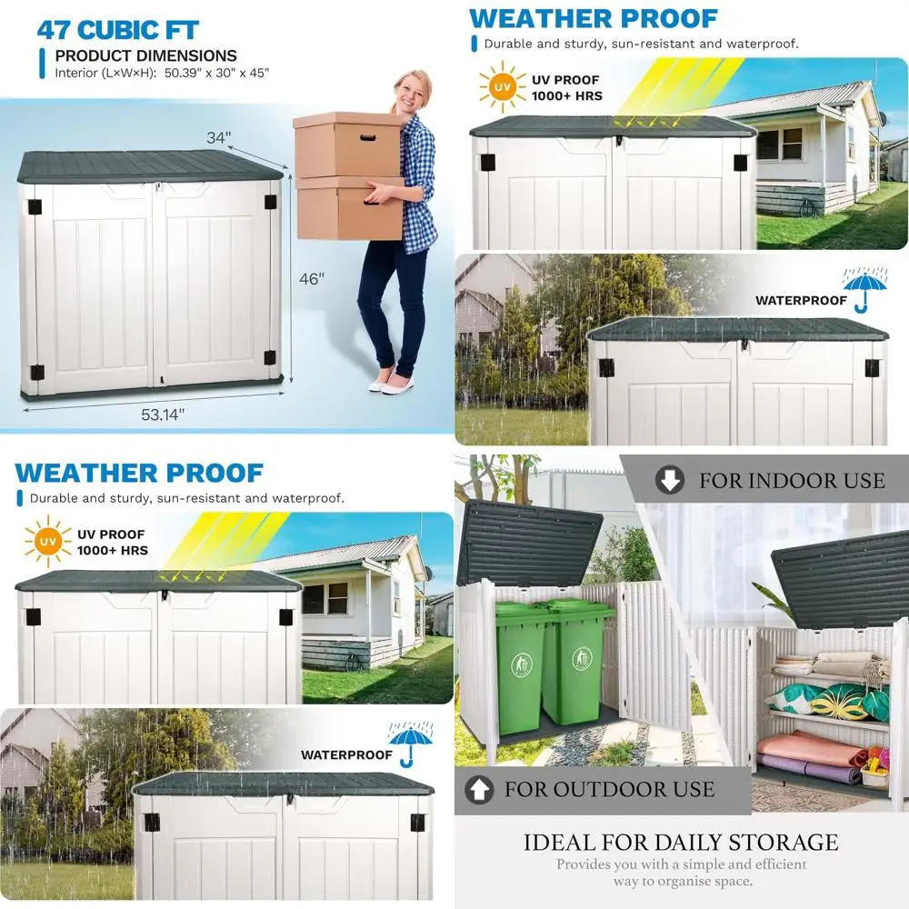 

47-галон, устойчивый к атмосферным воздействиям навес для хранения на открытом воздухе — запираемый ящик из смолы для патио, сада и принадлежностей для бассейна