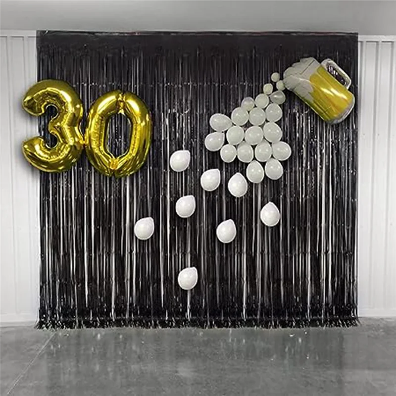 10-Pack Black Metallic Foil Curtains 2M Rain Screen Curtain Halloween Background Wall Birthday Decoration Durable Easy To Use
