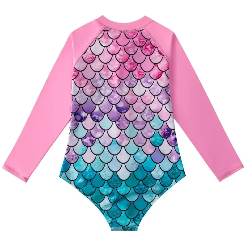 Long-sleeved Girl Hot Spring Fish Scale Girls Swimsuit European and American Mermaid Swimsuit Children\'s One-piece Swimsuit