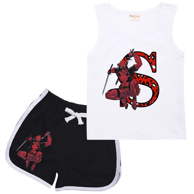 

Deadpool Children Sports Suit 26 English Letters A B C D Kid Vest & Shorts Cartoons Casual Clothes Sleeveless for Girl Boy Sets