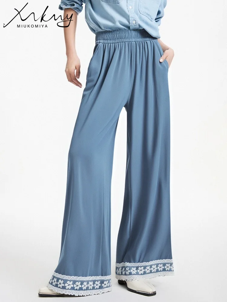 

Denim Pants For Women Summer Straight Wide Leg Elastic High Waisted Slim Lace Women's Jeans Pants Casual Ladies Baggy Trousers