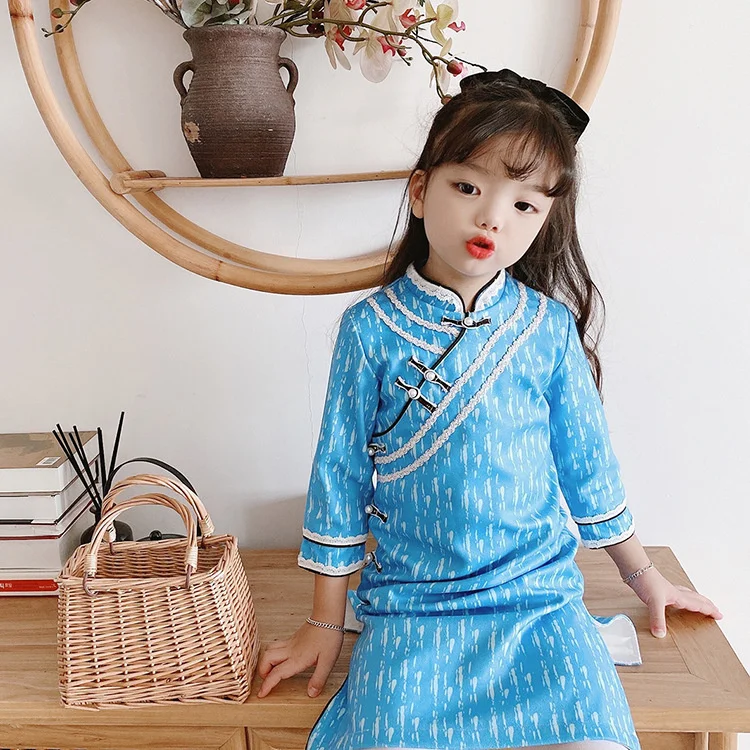 

Net red spring girls' cheongsam children's clothing brand ancient style super fairy national Tang style baby improved long