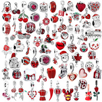Hot Sale DIY Making Red Maple Leaf、Hot Air Balloon &  Red Coffee Pot Dangle Charm Bead Fit Original Silver Bracelet Jewelry Gift