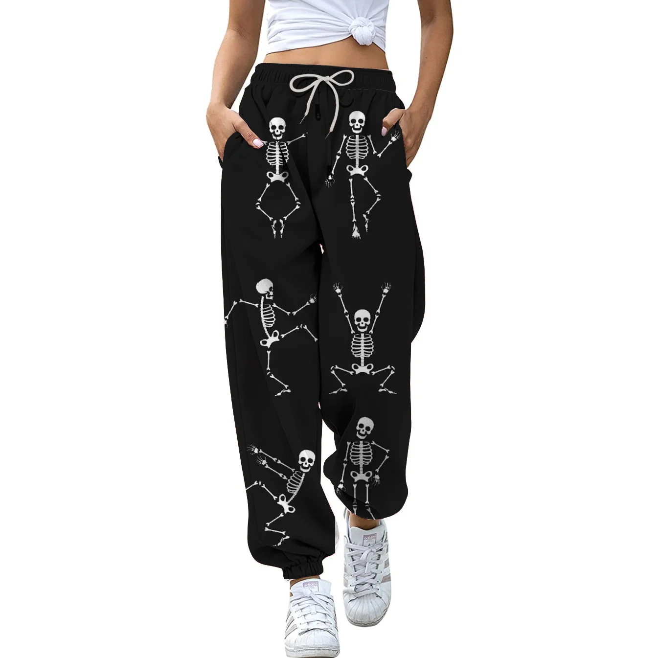 Loose fitting small edition leggings sports pants 2023 women's new Halloween 3D printed high waisted versatile casual pants