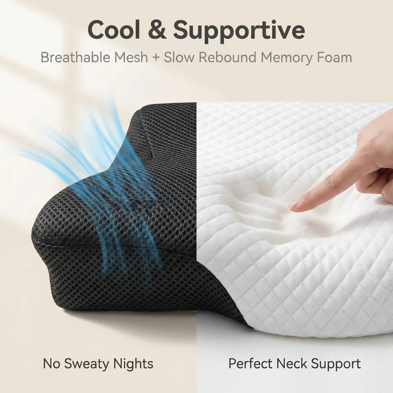 Memory Foam Pillow Cervical Pillow Neck Pain Relief Contour Ergonomic Orthopedic Neck Support for Side Back Stomach Sleeper Gift