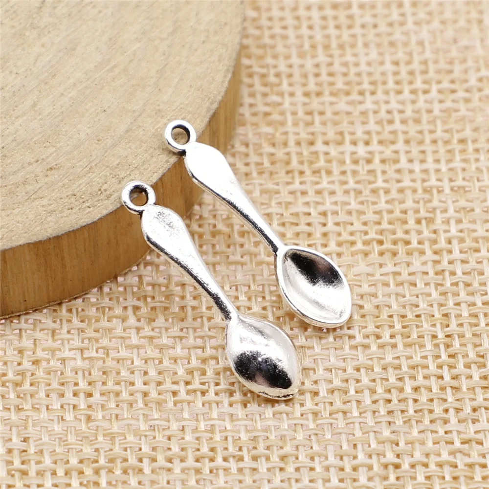 300pcs Small Spoon Charms DIY Metal Jewelry Making Antique Silver Color 7x26mm