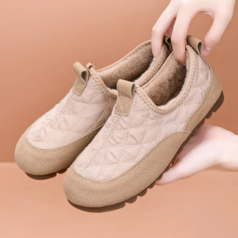 Women Simple Lightweight Comfortable Women Shoes Warm Plush Casual Shoes Fashion Winter Soft Sole Cotton Shoes Solid Color