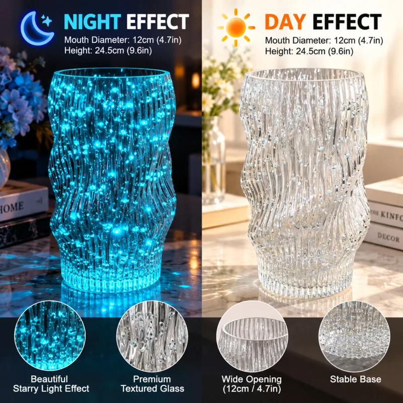 Luminous Glowing Glass Vase Nordic, Modern Creative Flower Arrangement Hydroponic Planter, Table Centerpiece Home Decor Gift New