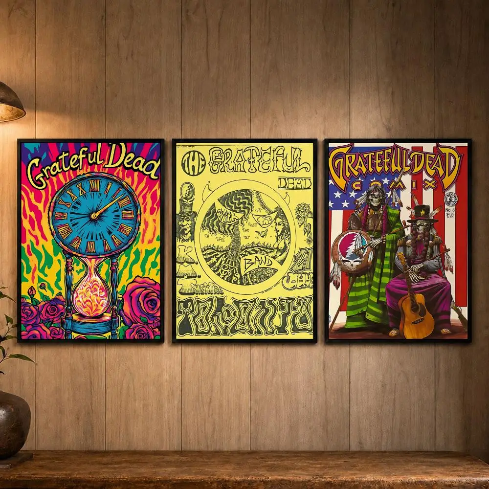 Stylish Band G-Grateful DeadS Poster Self-adhesive Art Poster Decoracion Painting Wall Art White Kraft Paper Home Decor