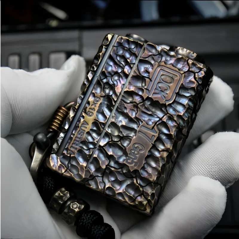 Glock Crack Pure Hand Carved Heavy Armored Brass Kerosine Lighter, Handmade Lighter, Rare Collection Lighter