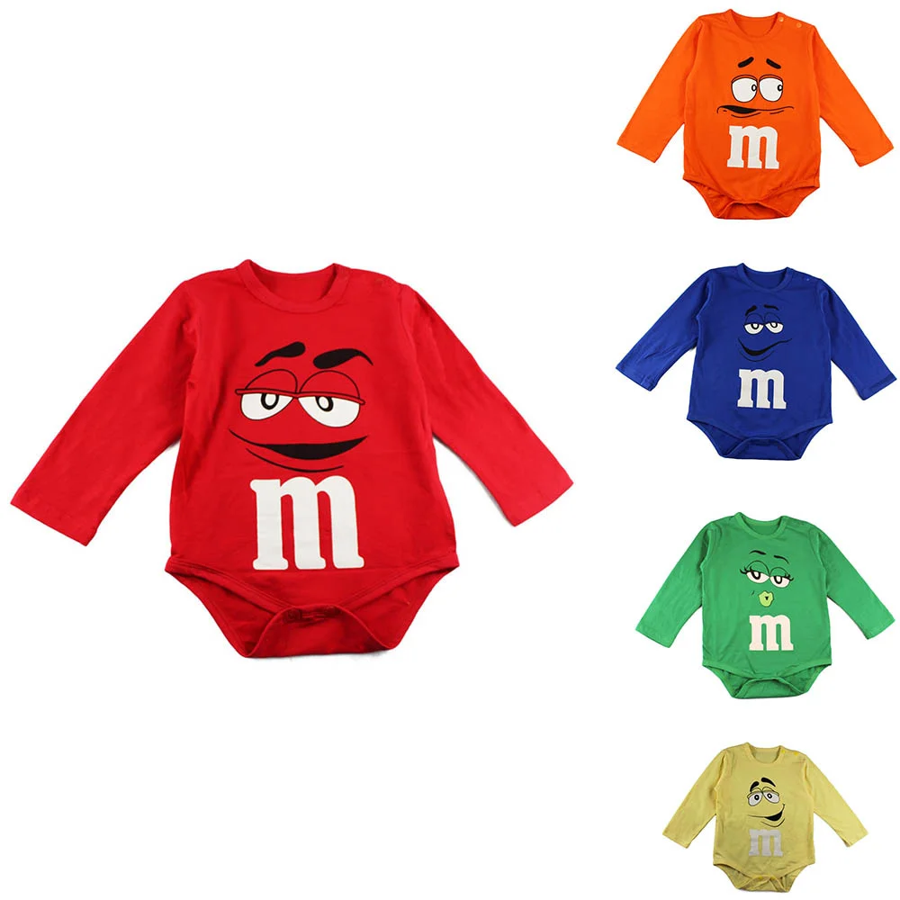 

Funny Newborn Baby Onesie Bodysuit Novelty Graphic M&M Candy Face Colorful Long Sleeve Spring Autumn Infant Kids Clothes Rompers