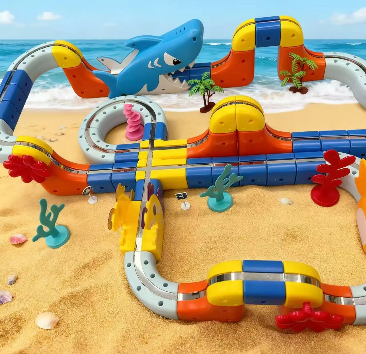 Zestaw Magnetyczny Samochodzik na Kolejce Seria Ocean DIY, Magnetyczny Samochód Stereo, Zabawka do Składania, Ozdoby, Prezent na Boże Narodzenie dla Dzieci