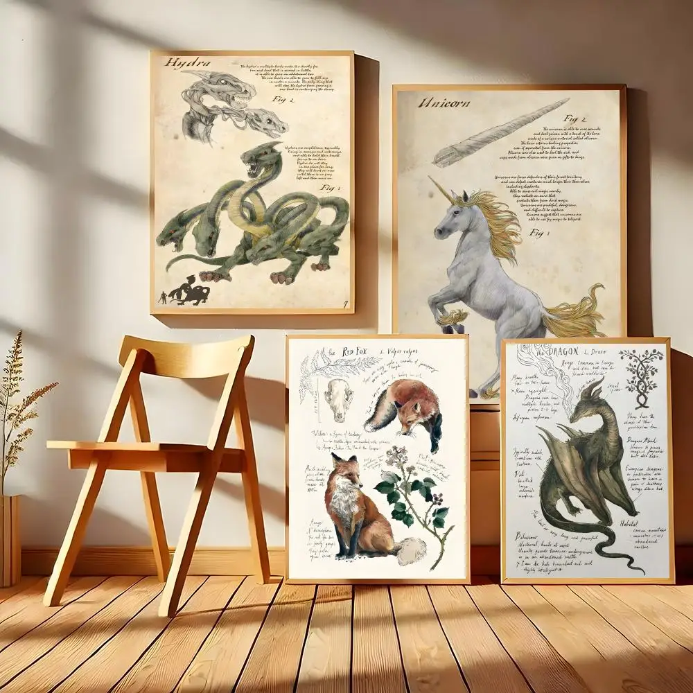 Natural Study Red FoxDragonElephant Poster Easy To Install Self Adhesive HD Wall Decor Waterproof Tear Resistant Home Bedroom