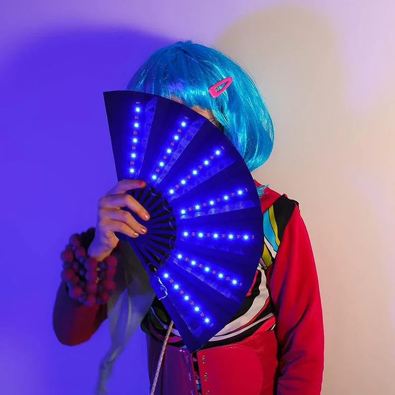 بار FaninsGlowing ديسكو مروحة العصرية الموسيقى الإلكترونية مهرجان أداء الحفلات الدعامة وامض مروحة قابلة للطي مضيئة ملونة