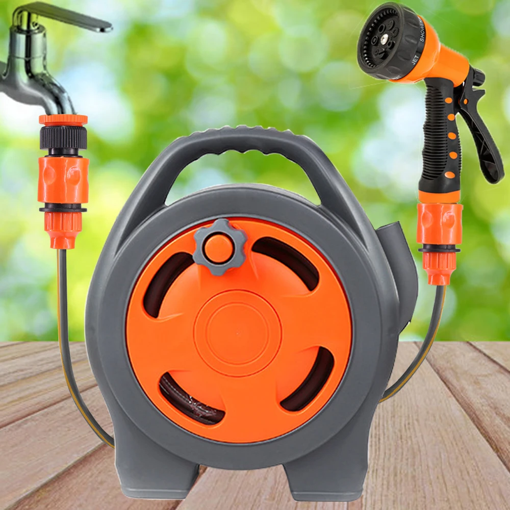 12M Portable Garden Hose Reels with Water Gun Set for Outdoor Courtyard Plants Irrigation Car Wash Pipe Sprayer Storage Rack