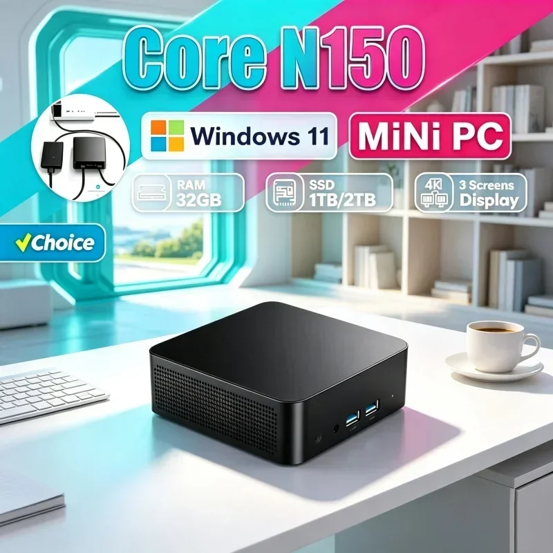 2026 Optimized Core N150 MINI PC Windows 11 Smooth Touch Pocket Sized Workstation RAM 1TB SSD WIFI 6 BT5.2 4K HD Mini Gaming