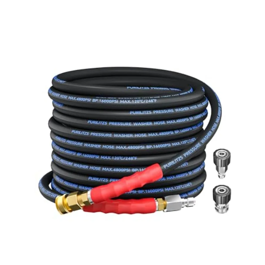 3/8'' Prure Washer Hose 50Feet 4800PSI, Kink Resistant Power Washer Hose Steel Wire Braided with Swivel Quick Connect and 2PCS