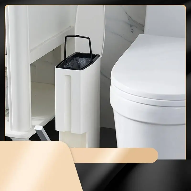 

X40A_XA-Bathroom Trash Can, Toilet Brush Set, Small Trash Can, Ultra-Thin Plastic Trash Can With Lid