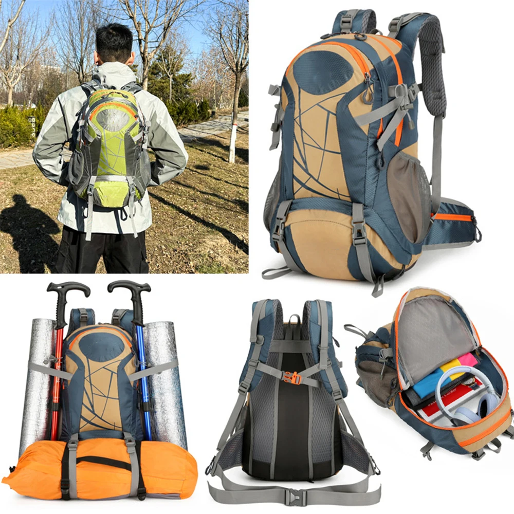 

Tactical 40L Hiking Backpacks Men's Women's Large-capacity Cycling Bag can Hang Moisture-Proof Pads Hiking Poles for Camping