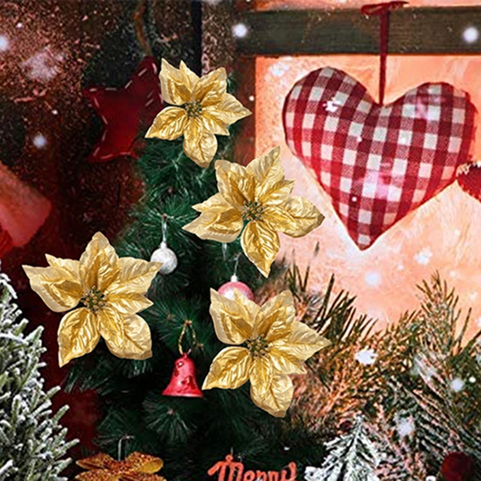 

10PCS Artificial Flower Gold Wedding Party Scrapbook Needlework Home Decor Christmas Tree Garland Celebration DIY Wall Accessory