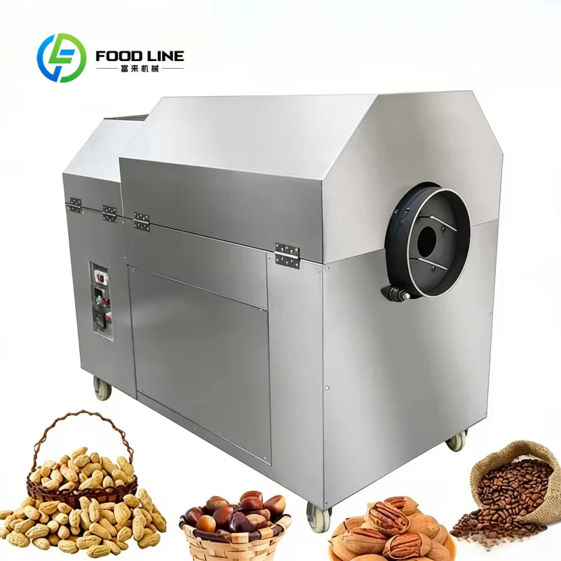 Customized Commercial Electric Nut Roasting Machine, Stainless Steel Rotary Drum Roaster For Peanut Coffee Bean Snack Processing