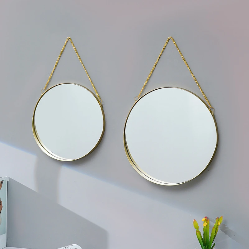 Decorative Mirror Nordic Wrought Iron Round Wall-mounted Bathroom Dormitory Home Decor Looking Glass Washstand Makeup Mirror