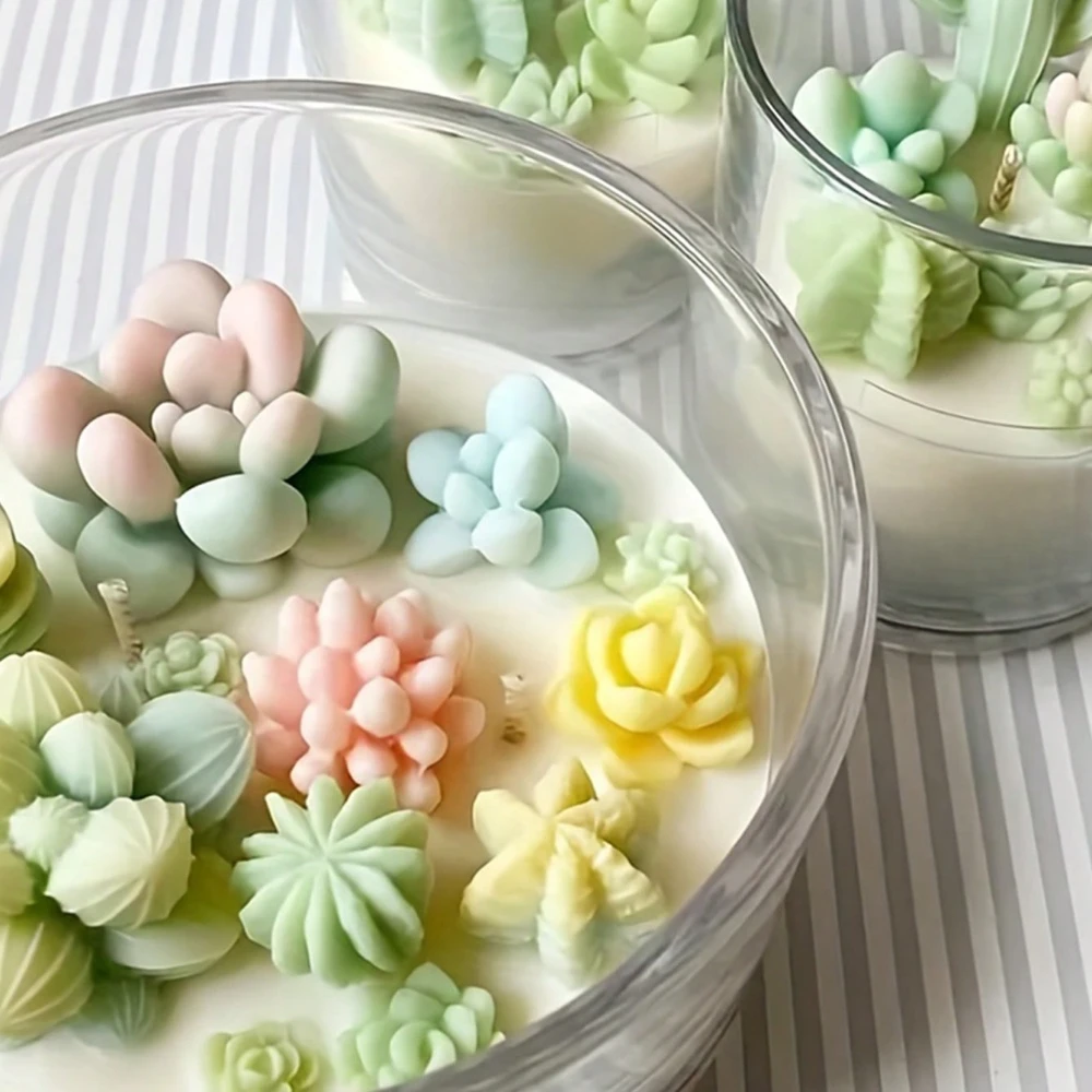 9PCS Pianta grassa Stampo per candele in silicone per kit per realizzare candele Fiore di cactus Aromaterapia Stampo in resina Decorazioni per la casa Regali artigianali fai da te
