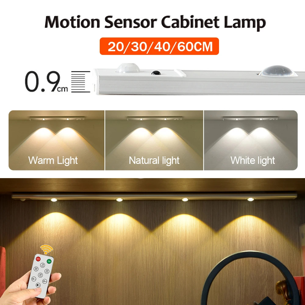 Lampu LED sangat tipis Remote Control, lampu malam dapur Sensor gerak PIR nirkabel isi ulang USB