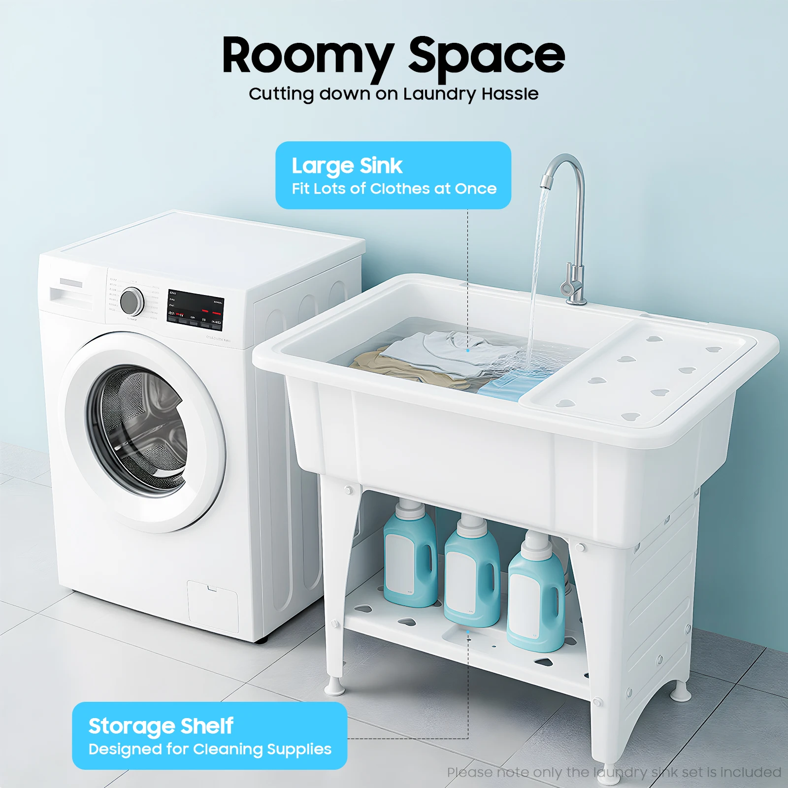 

Utility Sink Laundry Tub for Washing Room Freestanding Laundry Sink With Drainboard Laundry Utility Sink with Faucet