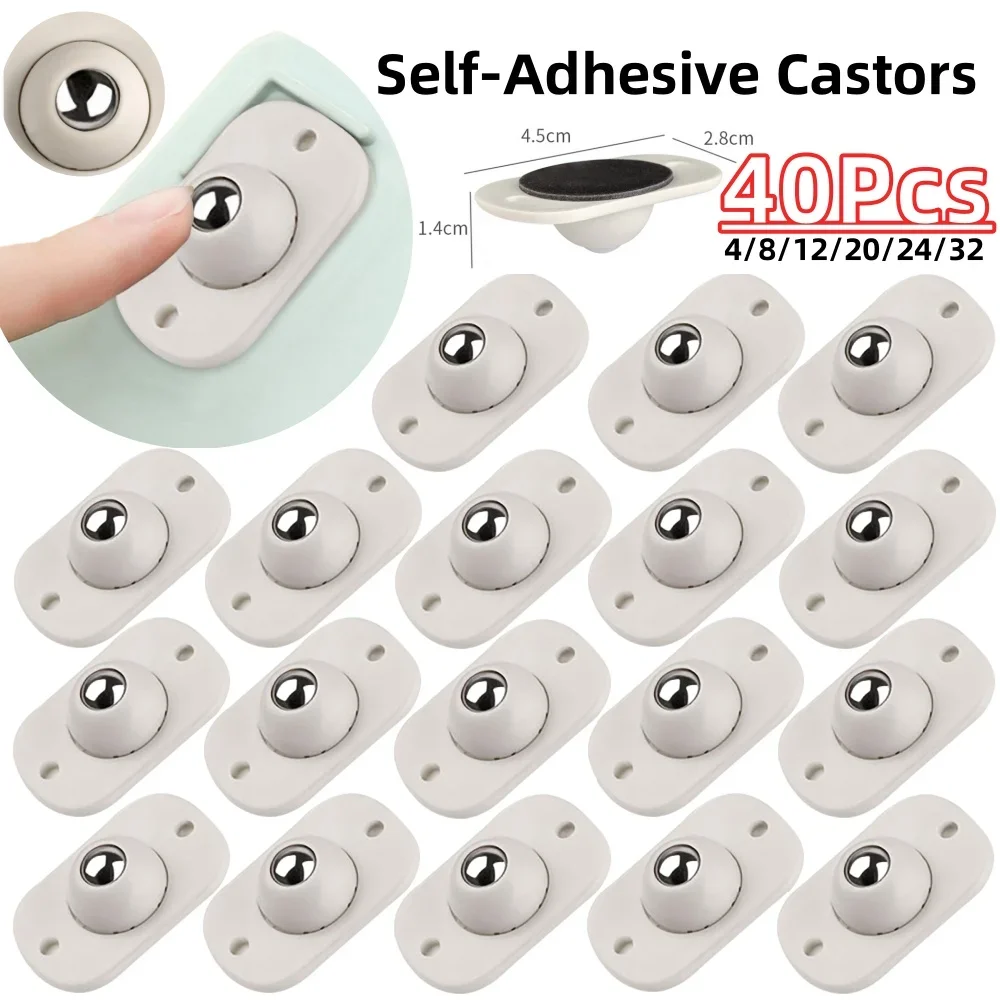 40-4PCS Self Adhesive Caster Mini Swivel Wheels Stainless Steel Universal Wheel 360° Rotation Pulley for Furniture Trash Can