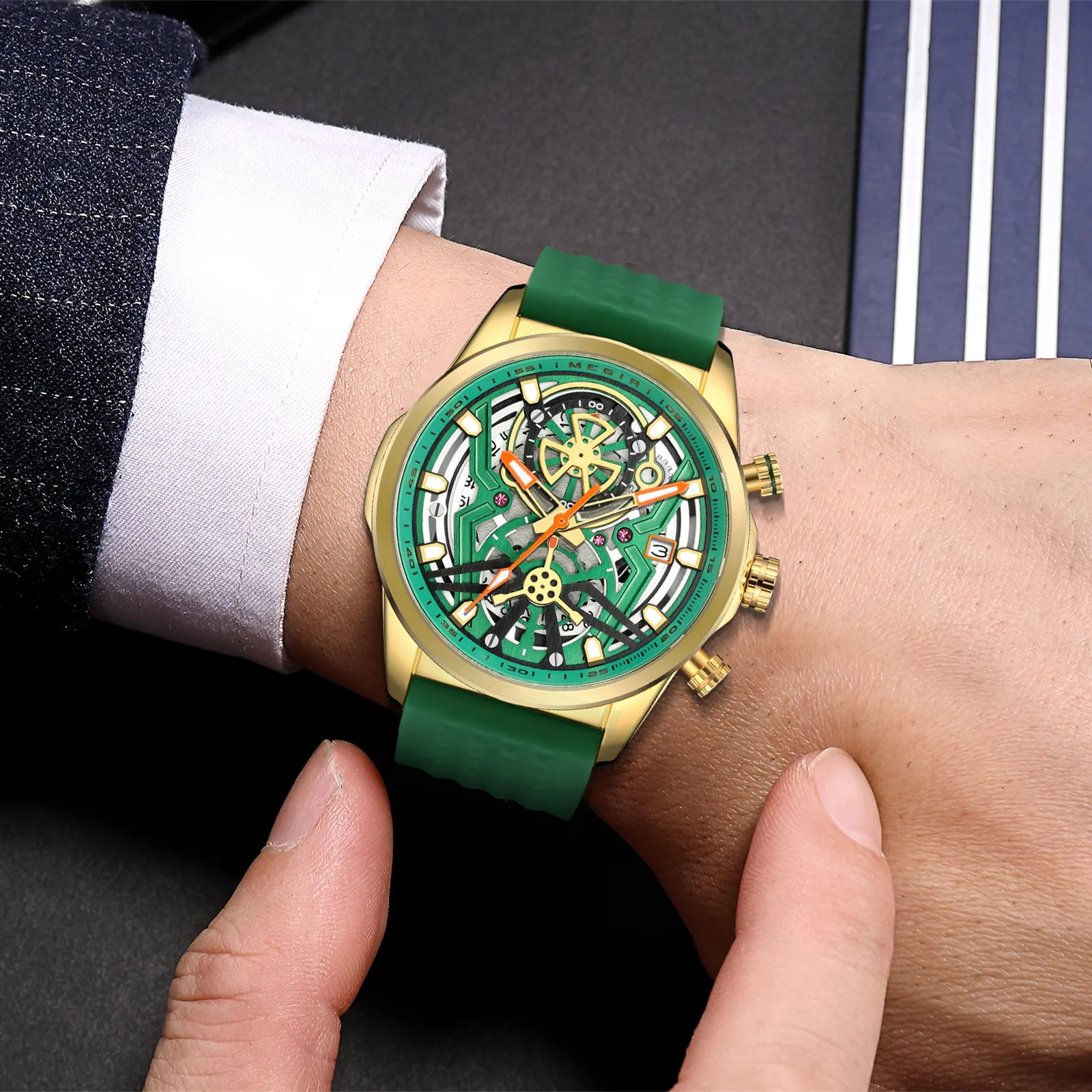 MEGIR ماركة ساعات رجالية موضة الرياضة كوارتز ساعة اليد مقاوم للماء مضيئة الهاتفي تاريخ ساعة الذكور عادية كرونوغراف Relogio