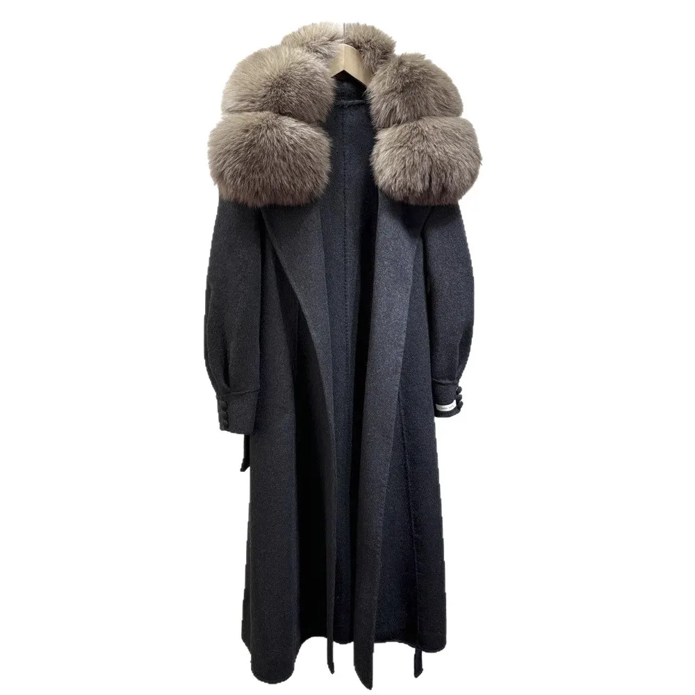 

2025 Women's Clothing Temperament double-sided woolen large fur collar mid-length coat 1019