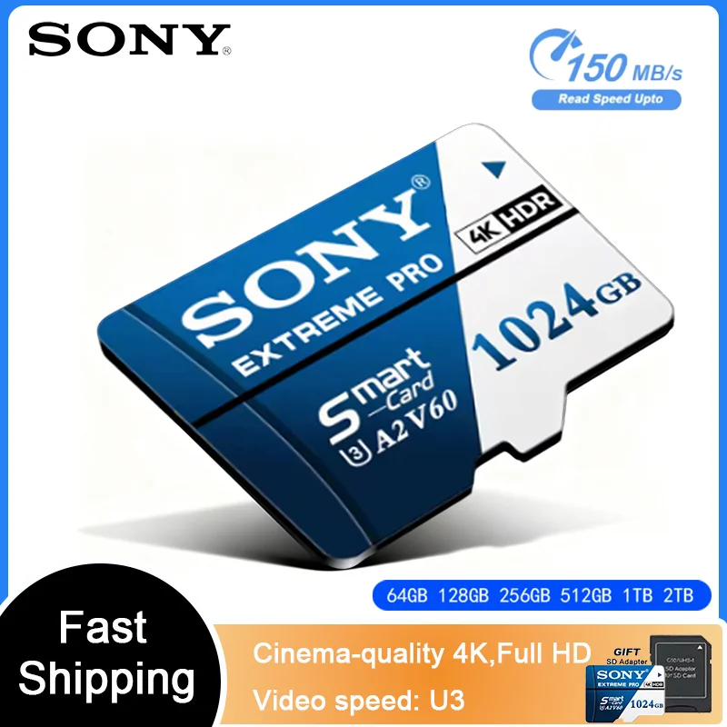 

SONY 2025 Высокоскоростная экстремальная карта Micro SD/TF UHS-I 128 ГБ 256 ГБ 512 ГБ 1 ТБ с быстрой загрузкой для мобильного телефона, камеры, планшета, настольного ПК