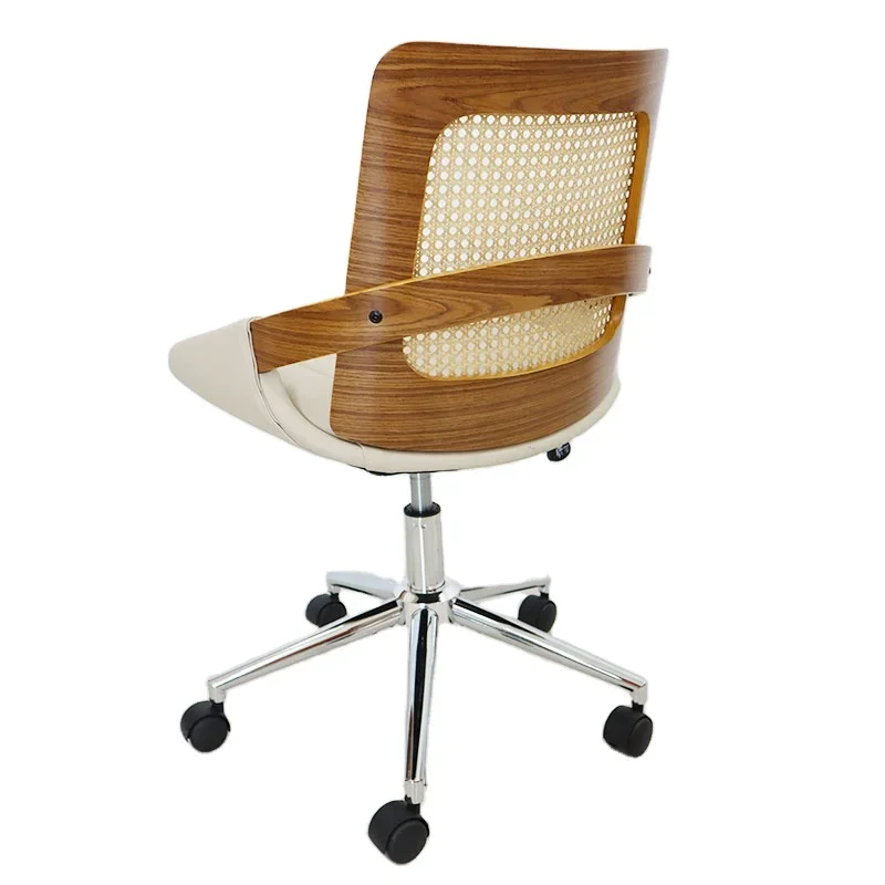 Luxury Upholstery Home Comfort Swivel Executive Grey Metal Frame Armrest Office Chair with Rattan Back
