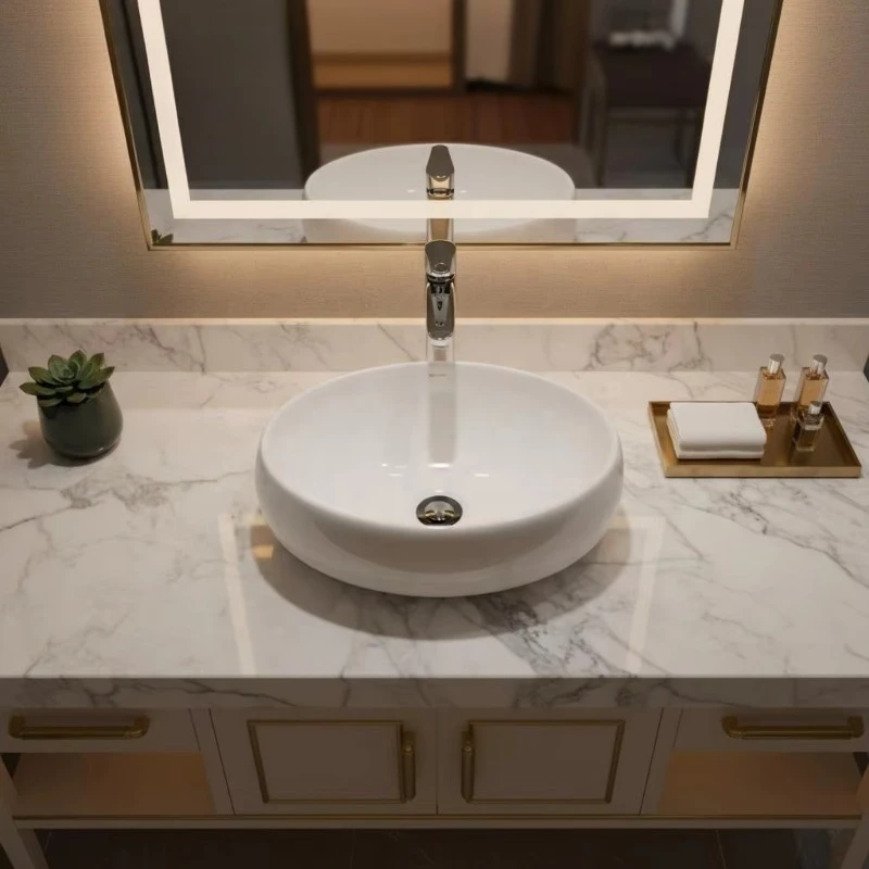 Modern hotel ceramic countertop sink, oval, easy to clean, 9 liter capacity, polished surface, bathroom wash basin
