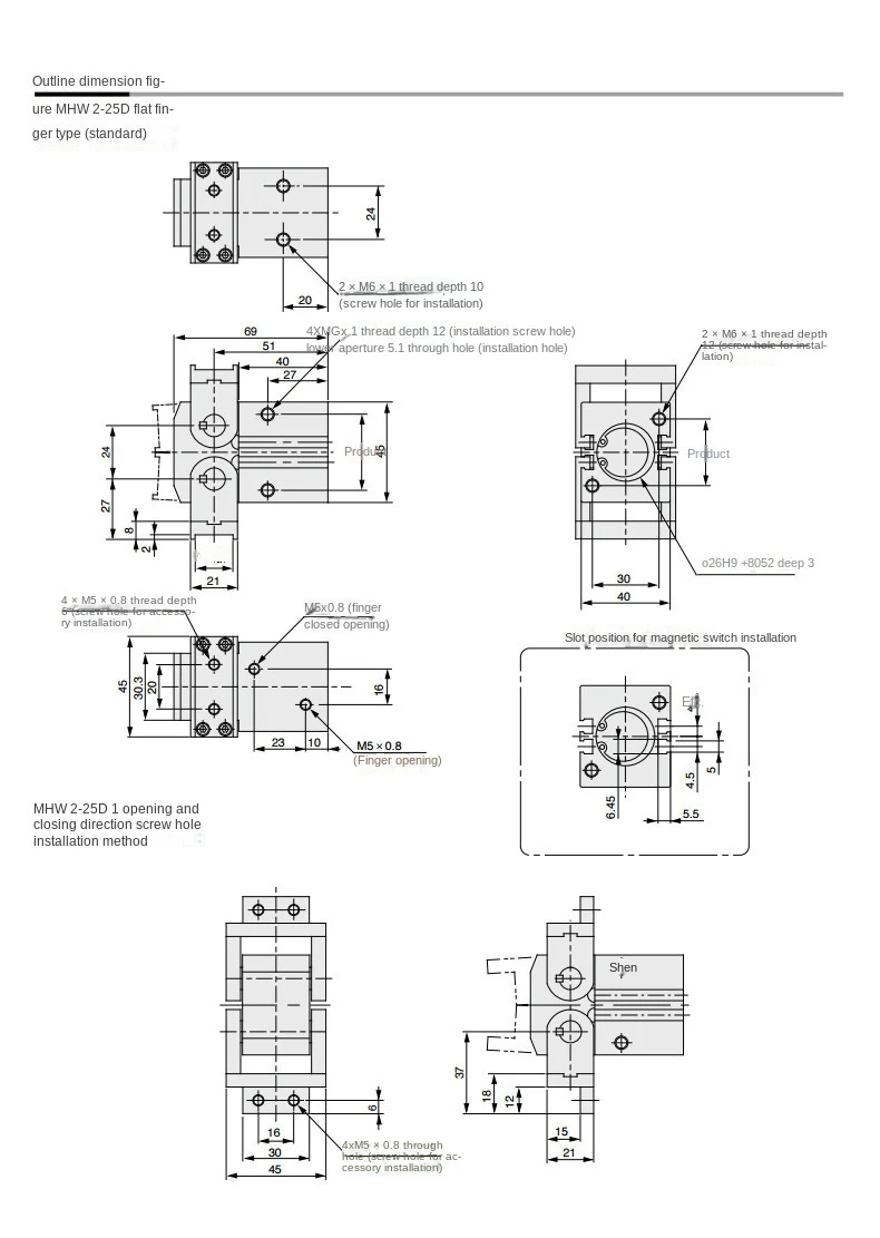 MHW2 Luftgreifer Pneumatischer Finger 180 ° Winkelzylinder mit Zahnstangenantrieb MHW2-20D/D1 MHW2-25D/D1 MHW2-25D MHW2-32D/D1 – Detail 9