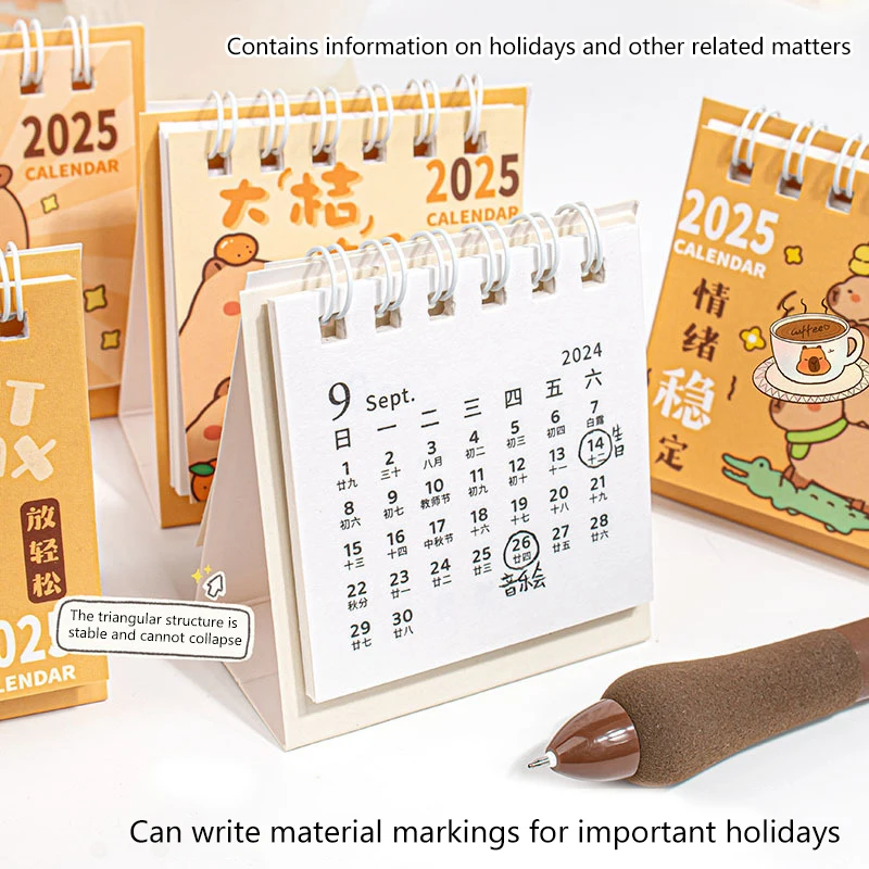 Decorazione Desktop per studenti creativi Mini calendario in stile cinese simpatico cartone animato portatile Capybara Panda Plan calendario da tavolo piccolo