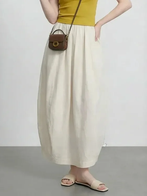 

ZhuoZhi Pure Color Minimalist Bloom Half Skirt Elastic Waist Long Skirt Women's New Summer 2026 Simple French Style Breathabl...