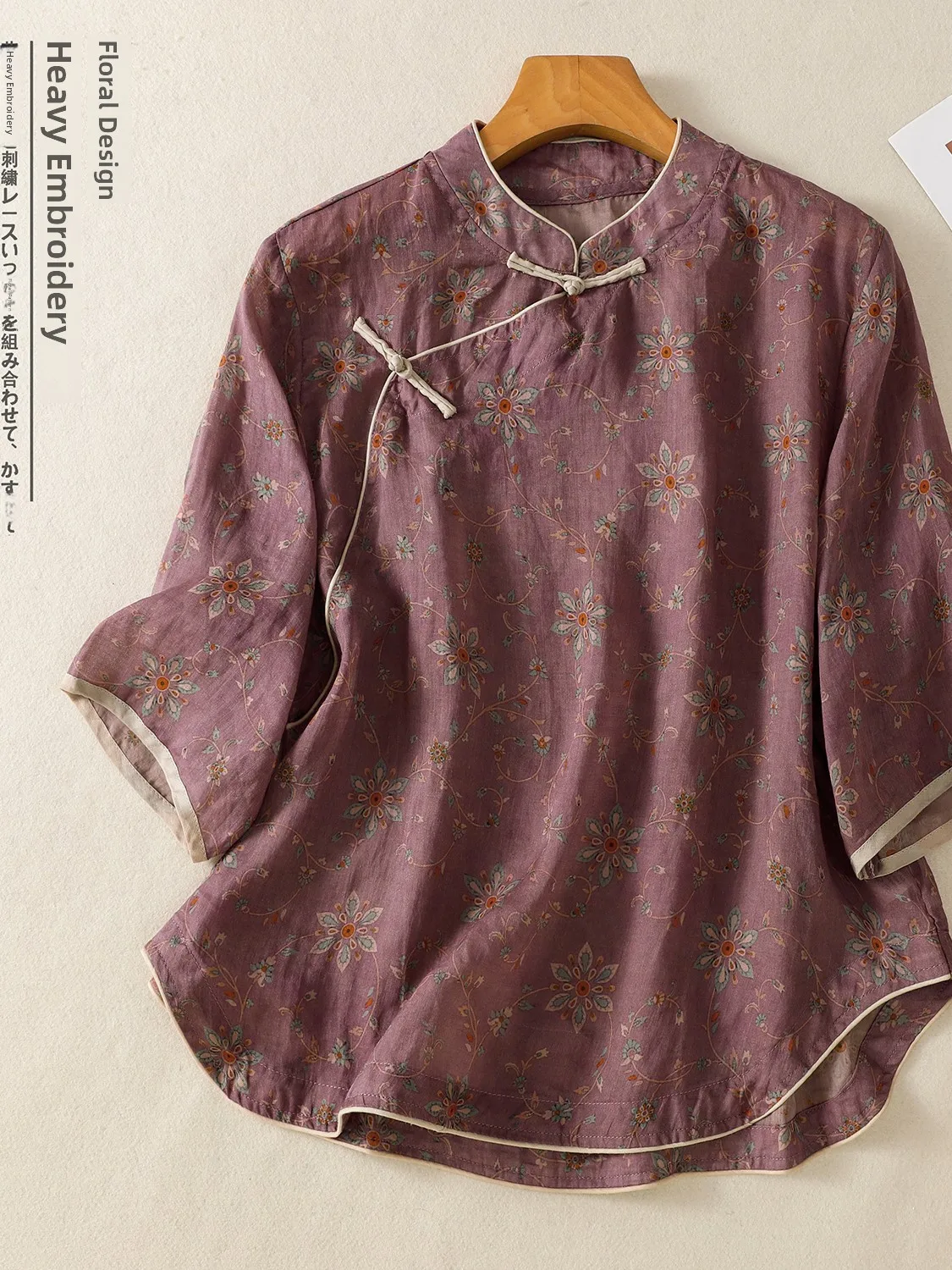 

Новая женская летняя тонкая футболка большого размера с ретро-принтом, в китайском стиле, с косыми пуговицами-клапанами, в национальном тренде